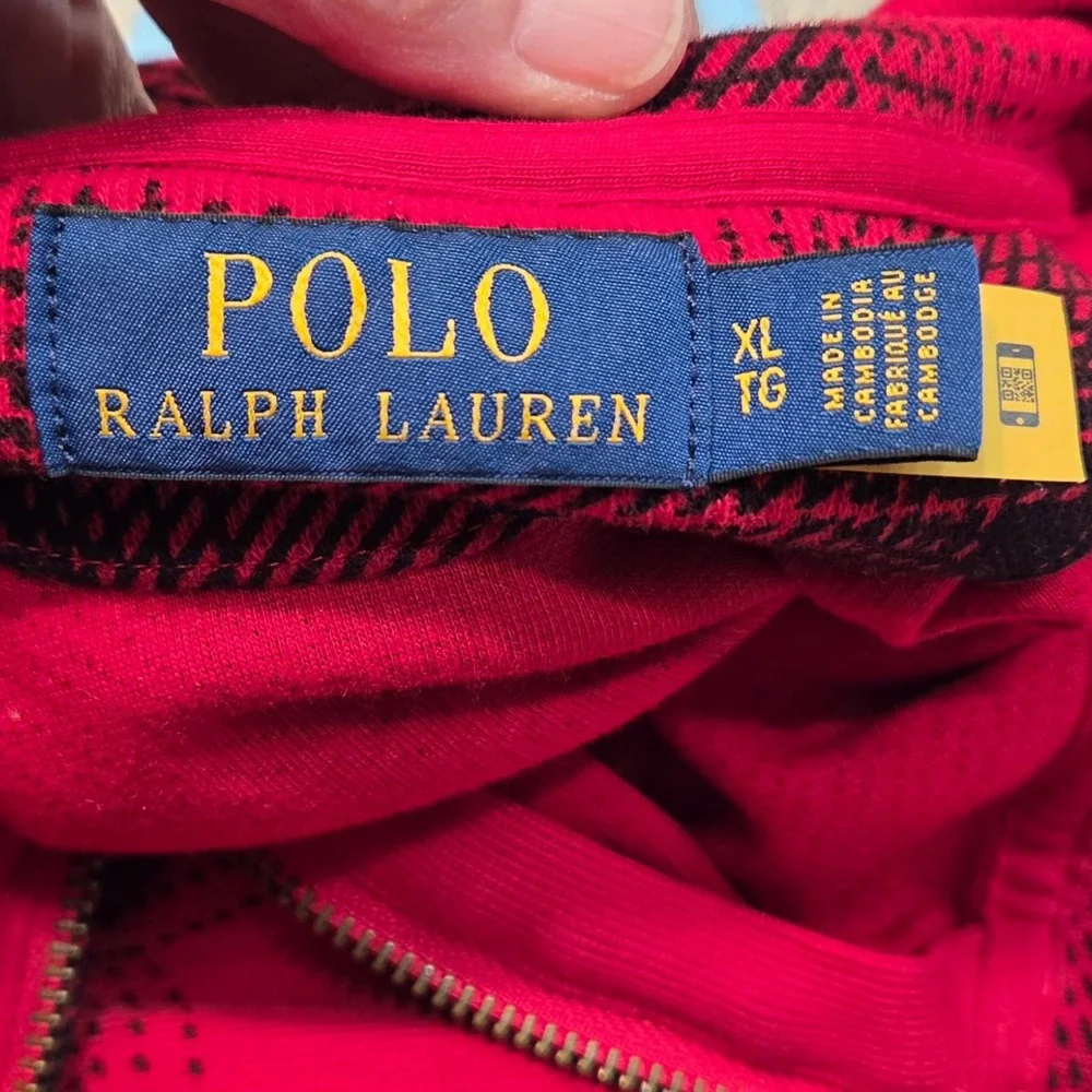 Polo Ralph Lauren Mens XL Red Black‎ Buffalo Plaid Quarter Zip Cotton Pullover